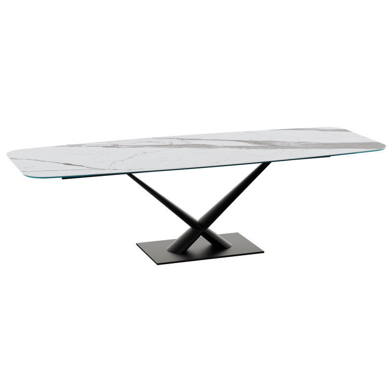 Esstisch Savona - LB ca. 280x100 cm, Fix, Keramik, Weiß, Bootsform