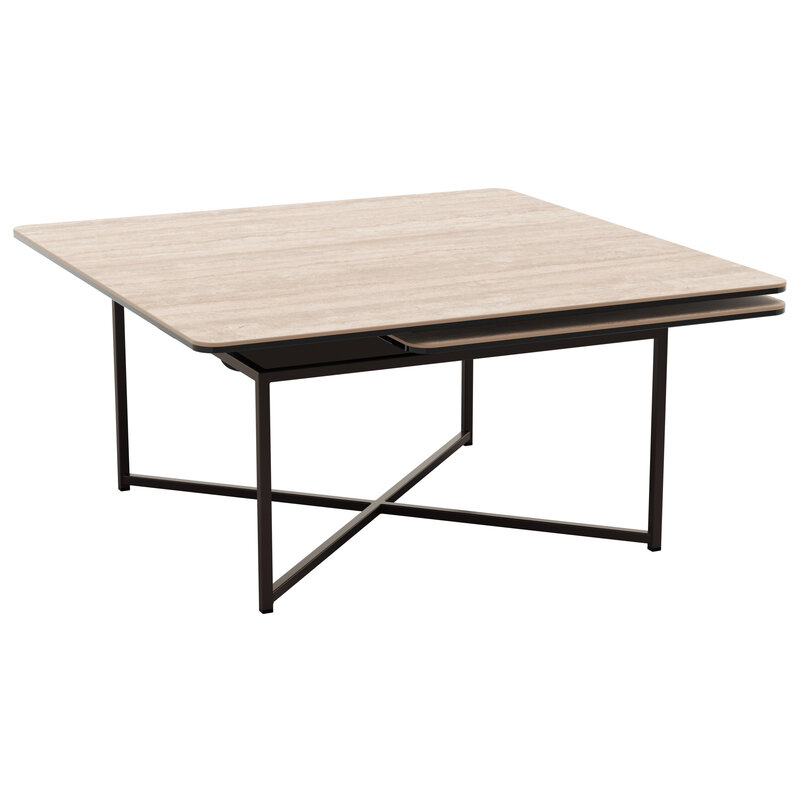 Couchtisch Cena - LB ca. 132x108 cm, Platten drehbar, Keramik, Travertin
