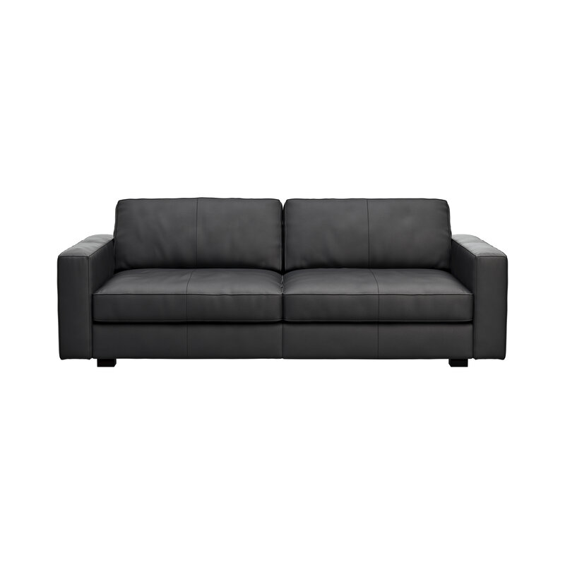 Sofa Aprino 2 - 3,5-Sitzer L, Dickleder, Schwarz, Armlehne Block schmal