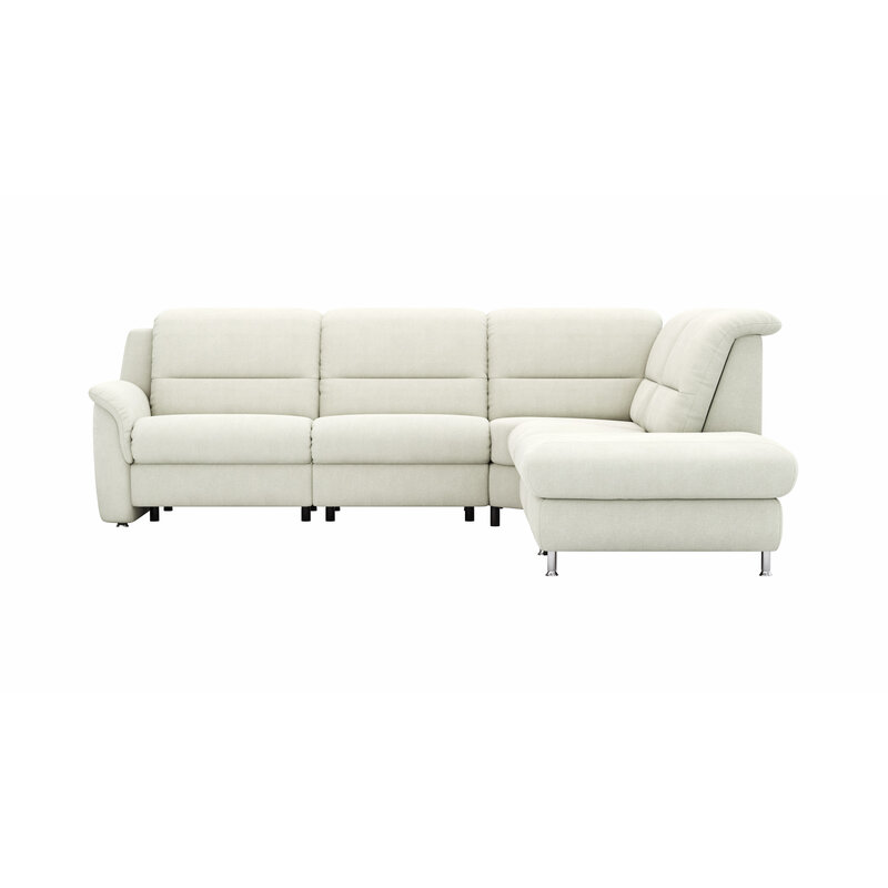Ecksofa Cornella Plus - 2-Sitzer links mit Ecke und Abschlussteil rechts inkl. Relaxfunktion (motorisch), Kopfteilverstellung und Stauraum, Stoff, Creme