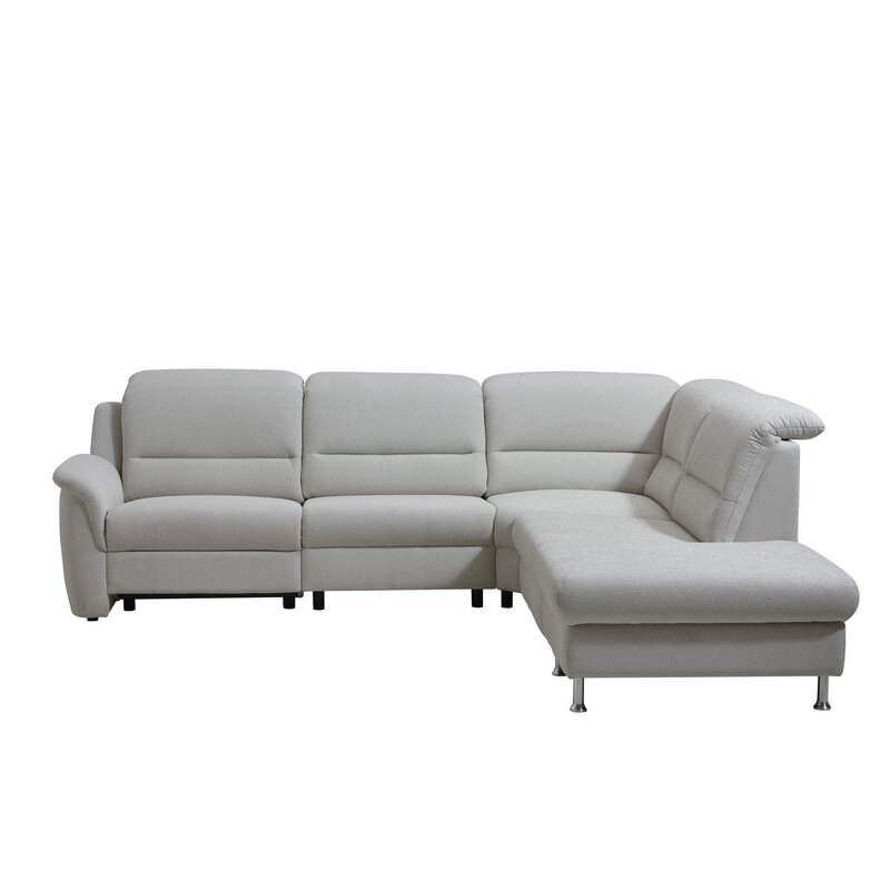 Ecksofa Cornella Plus - 2-Sitzer links mit Ecke und Abschlussteil rechts inkl. Relaxfunktion (motorisch), Kopfteilverstellung, Stoff, Creme