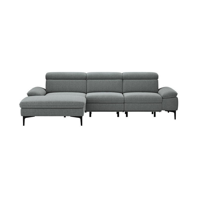 Ecksofa Felipa - Longchair links mit 2,5-Sitzer inkl. Armlehne verstellbar und Rückenlehne/Sitztiefe verstellbar (motorisch), Stoff, Grau