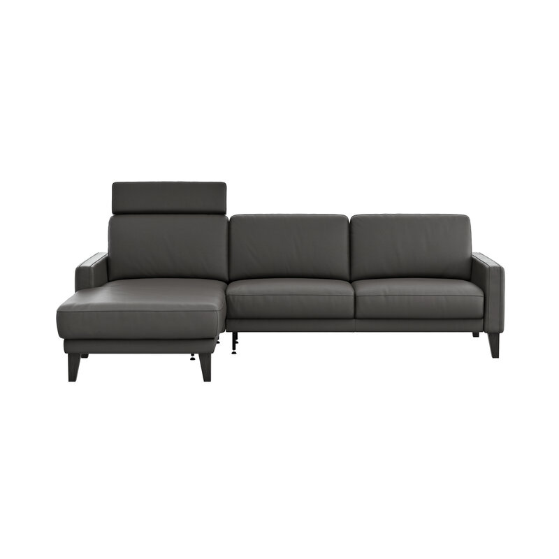 Ecksofa Matero - Longchair mit 2,5-Sitzer rechts inkl. Relaxfunktion motorisch, Leder, Anthrazit
