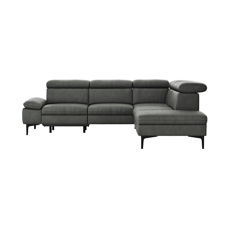 Ecksofa Felipa - 2,5-Sitzer mit Ecke rechts inkl. Armlehne verstellbar und Rückenlehne/Sitztiefe verstellbar (motorisch), Leder, Grau