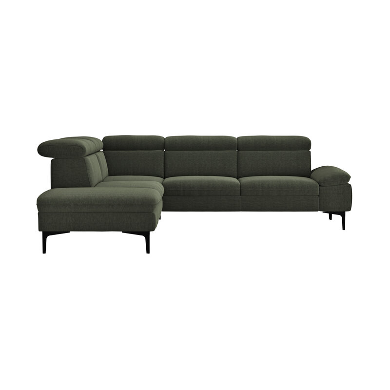 Ecksofa Felipa - Ecke links mit 2,5-Sitzer inkl. Kopfteil verstellbar, Stoff, Dunkelgrün