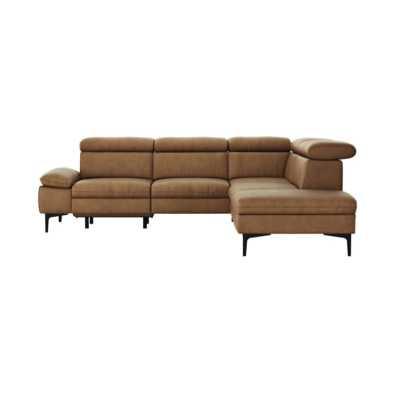 Ecksofa Felipa - 2,5-Sitzer mit Ecke rechts inkl. Armlehne verstellbar und Rückenlehne/Sitztiefe verstellbar (motorisch), Leder, Cognac
