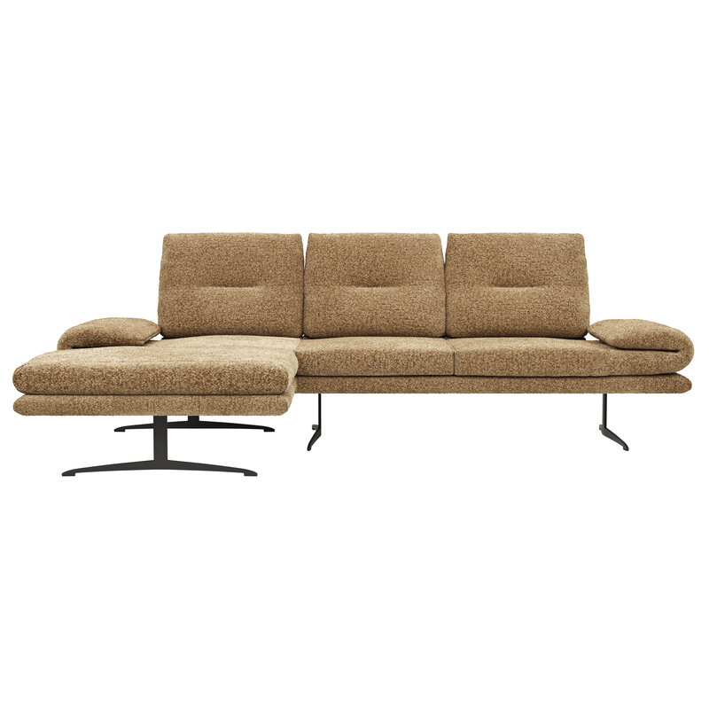 Ecksofa Lucero 2.0 - Longchair mit 2-Sitzer rechts inkl. Sitztiefenverstellung, Drehsitz und Sitztiefe verstellbar, Stoff, Cognac