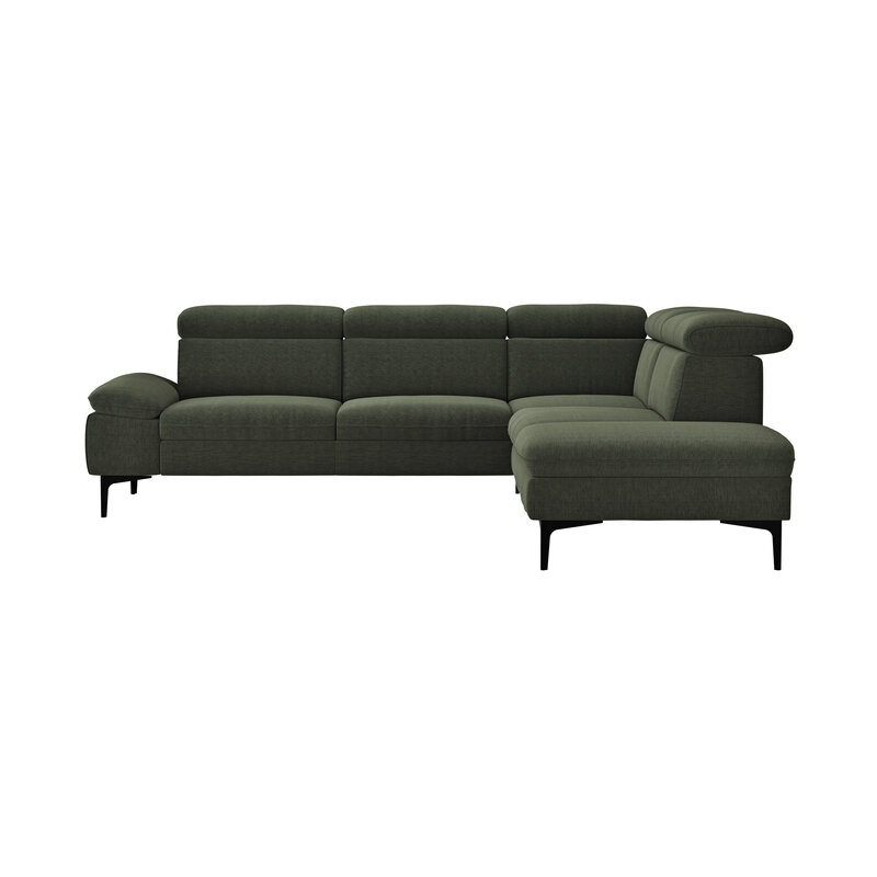 Ecksofa Felipa - 2,5-Sitzer mit Ecke rechts inkl. Kopfteil verstellbar, Stoff, Dunkelgrün