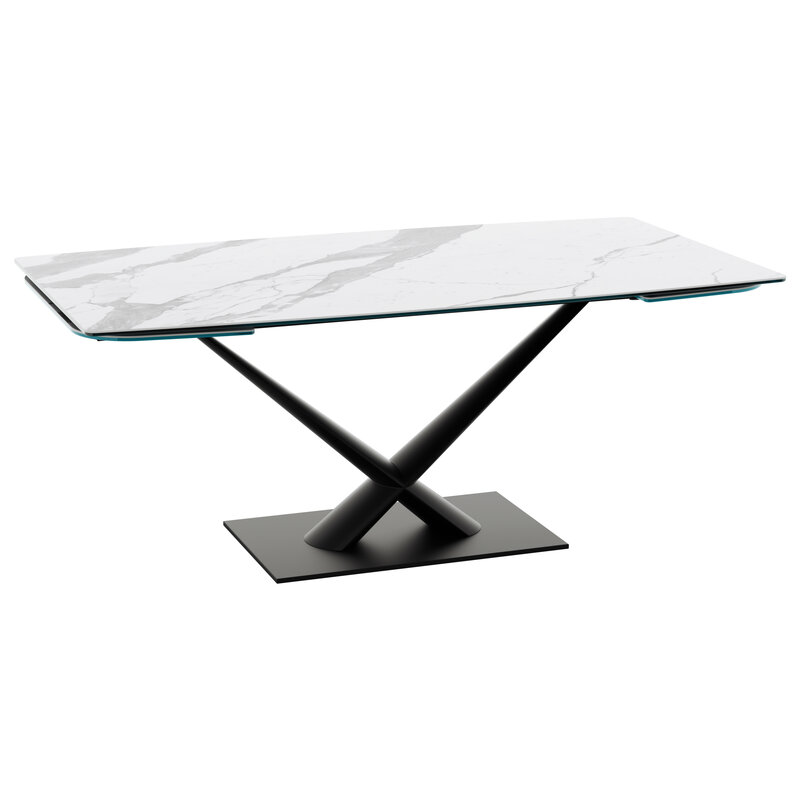 Esstisch Savona - LB ca. 200x100 cm, ausziehbar, Keramik, Weiß, Bootsform
