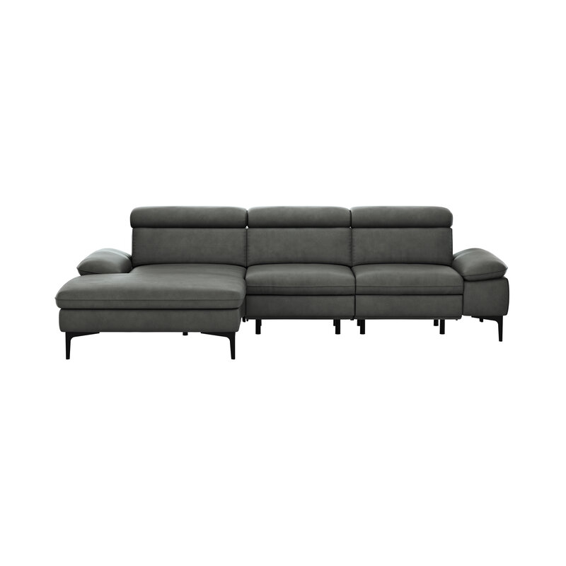 Ecksofa Felipa - Longchair links mit 2,5-Sitzer inkl. Armlehne verstellbar und Rückenlehne/Sitztiefe verstellbar (motorisch), Leder, Grau