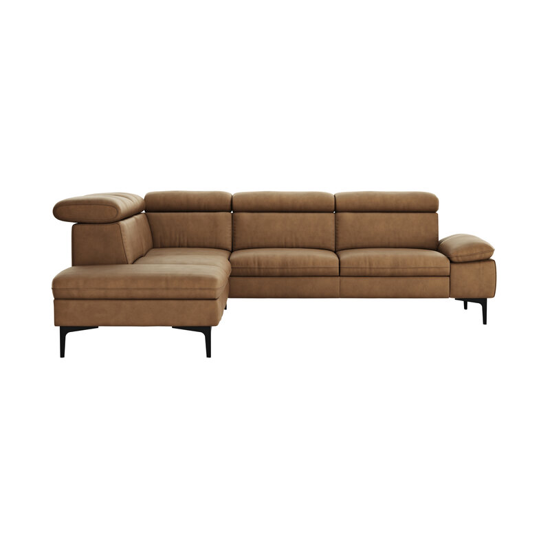 Ecksofa Felipa - Ecke links mit 2,5-Sitzer inkl. Kopfteil verstellbar, Leder, Cognac