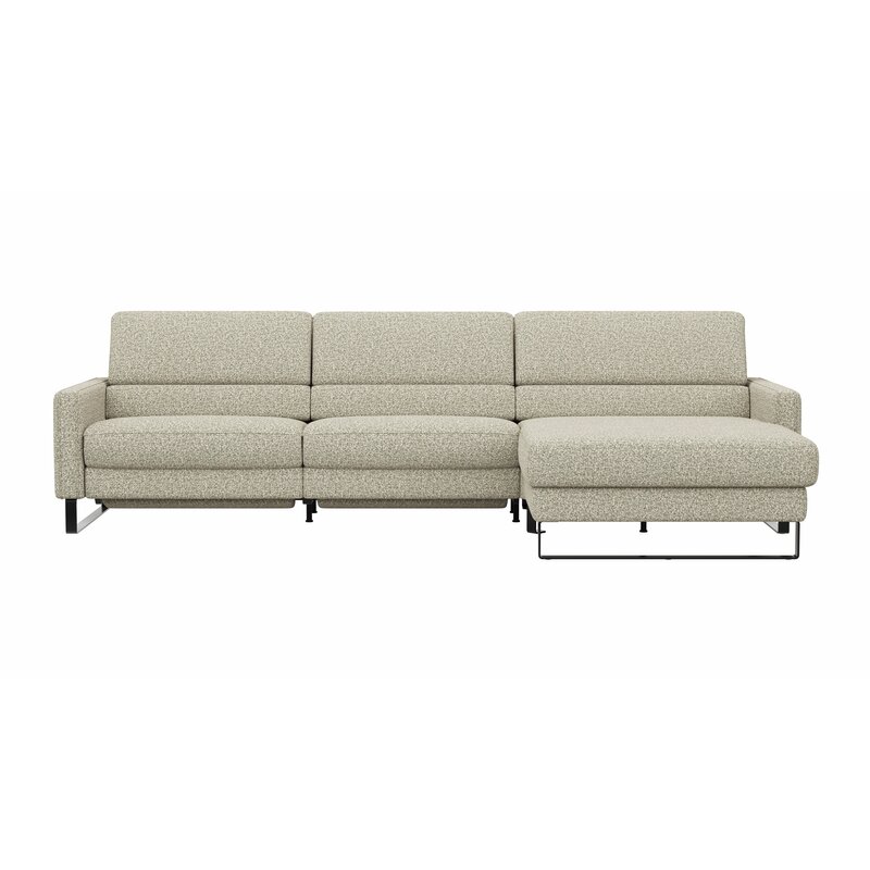Ecksofa Valera - 3-Sitzer mit Longchair rechts inkl. Rückenlehne verstellbar und Relaxfunktion motorisch, Stoff, Limone