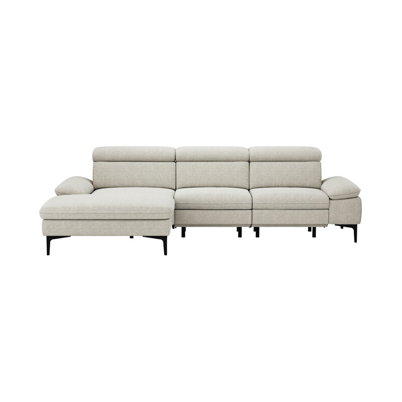 Ecksofa Felipa - Longchair links mit 2,5-Sitzer inkl. Armlehne verstellbar und Rückenlehne/Sitztiefe verstellbar (motorisch), Stoff, Natur