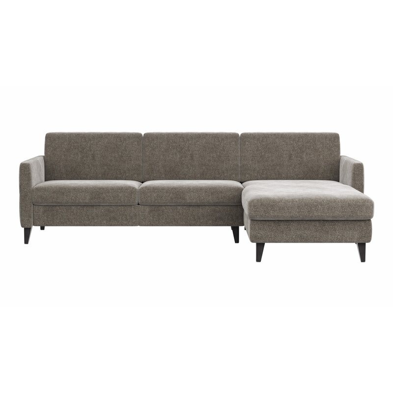 Ecksofa Arima N - 2,5-Sitzer mit Longchair rechts inkl. Kopfteil verstellbar, Stoff, Mocca