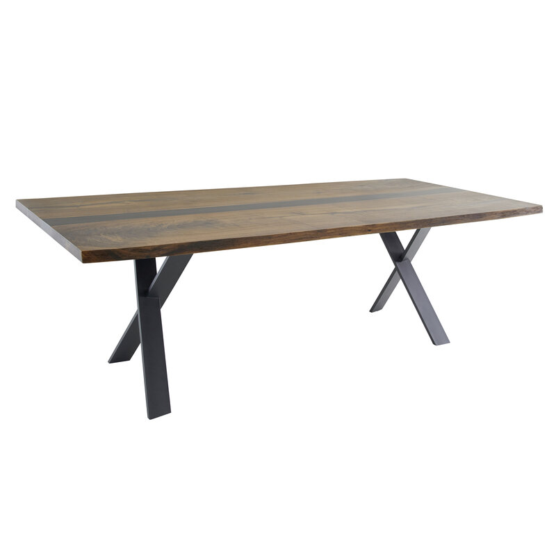 Esstisch Nera - inkl. natürlicher Baumkante, LB ca. 220x110 cm, Nussbaum massiv, Epoxy, Grau