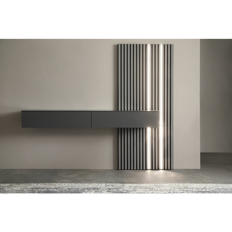 Highboard 3900 - Hängend mit Lamellen und Beleuchtung, Lack, Dunkelgrau