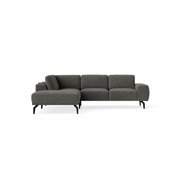 Ecksofa Benissa - Ecke und Abschlussteil mit 2,5-Sitzer rechts inkl. Rückenlehne verstellbar, Stoff, Dunkelgrau