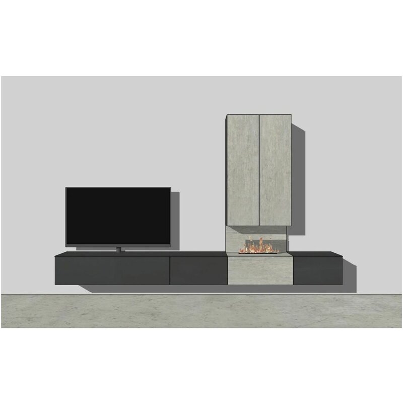 Wohnwand 3900 - inkl. elektrischen Kamin, B ca. 360, Lack, Quarz, Keramik, Beton