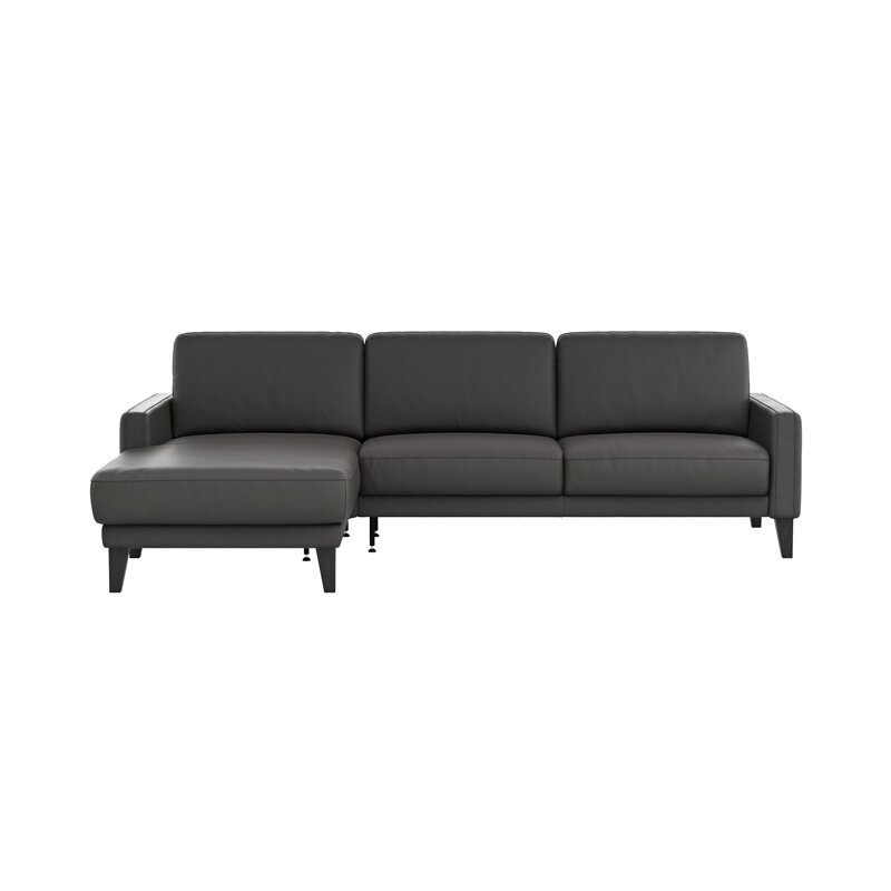 Ecksofa Matero - Longchair mit 2,5-Sitzer rechts, Leder, Anthrazit