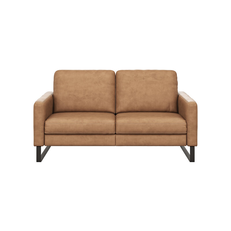 Sofa Enna - 2,5-Sitzer, Armlehne A, Leder, Cognac, Kufe, Schwarz