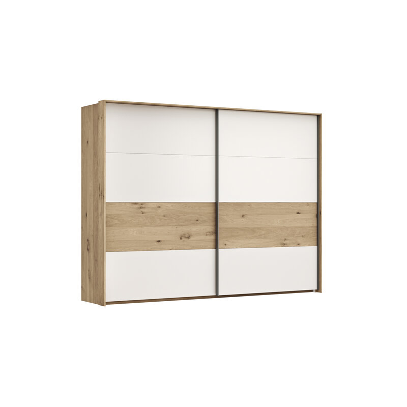 Schwebetürenschrank Viana - B ca. 278 cm, Furnier, Balkeneiche, Weiß