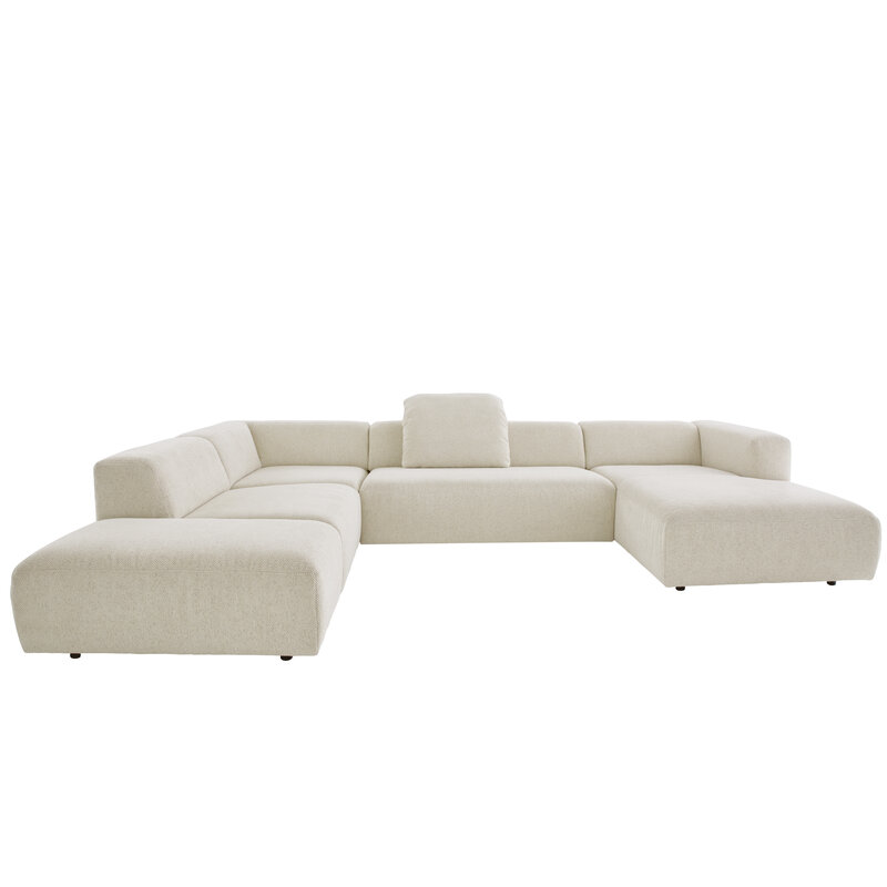 Ecksofa Caruso - Ecke links, 2-Sitzer, Longchair rechts, Stoff, Ecru