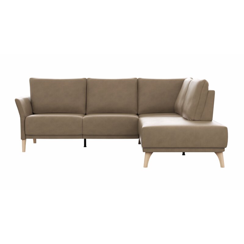 Ecksofa Rosario - 2-Sitzer mit Ecke rechts, Leder, Rauchbraun