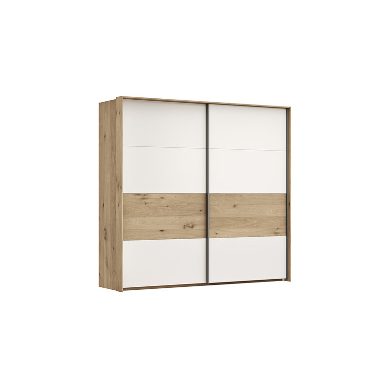 Schwebetürenschrank Viana - B ca. 218 cm, Furnier, Balkeneiche, Weiß