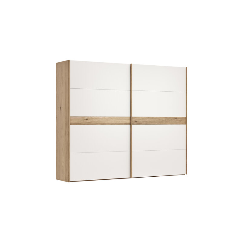 Schwebetürenschrank Viana - B ca. 271 cm, Lack, Weiß, Riffholz, Balkeneiche
