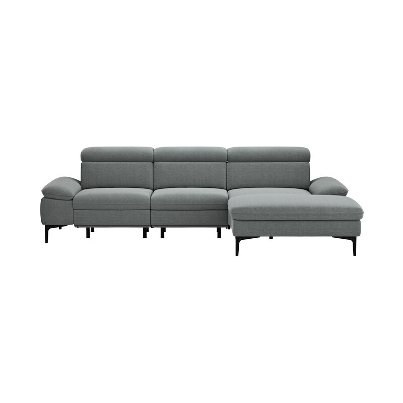 Ecksofa Felipa - 2,5-Sitzer mit Longchair rechts inkl. Armlehne verstellbar und Rückenlehne/Sitztiefe verstellbar (motorisch), Stoff, Grau