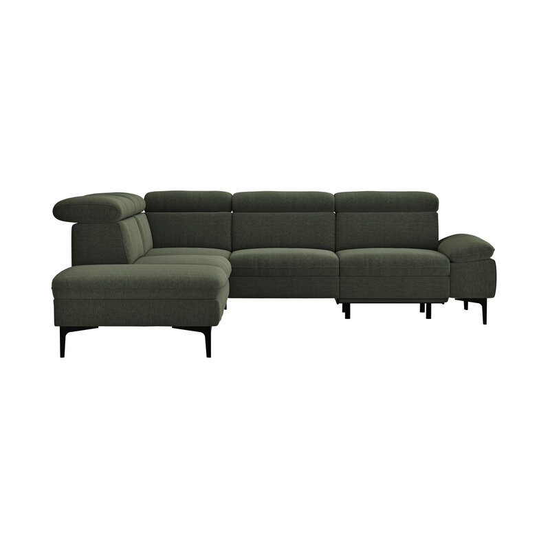 Ecksofa Felipa - Ecke links mit 2,5-Sitzer inkl. Armlehne verstellbar und Rückenlehne/Sitztiefe verstellbar (motorisch), Stoff, Dunkelgrün