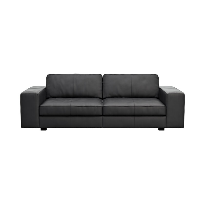 Sofa Aprino 1 - 3,5-Sitzer L, Dickleder, Schwarz, Armlehne Block breit