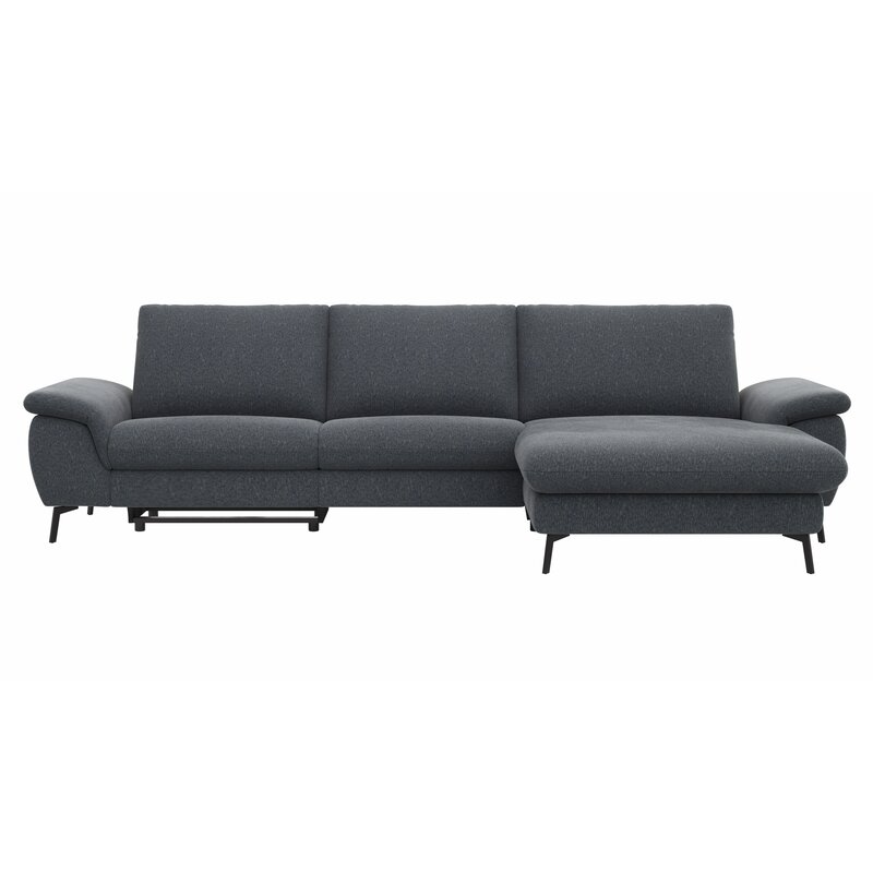 Ecksofa Gotera - 1,5-Sitzer med + 1,5-Sitzer med mit Longchair groß rechts inkl. Schlaffunktion (teilmotorisch), Armlehne klappbar, Rückenlehne verstellbar und einmal Relaxfunktion (teilmotorisch), Stoff, Anthrazit