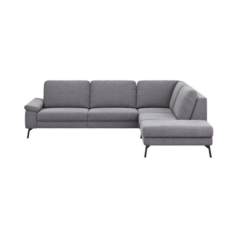 Ecksofa Enna - 3-Sitzer mit Ecke rechts, inkl. Sitzvorzug (motorisch), Stoff, Kiesel