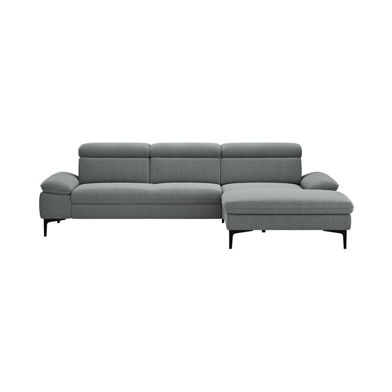 Ecksofa Felipa - 2,5-Sitzer mit Longchair rechts inkl. Kopfteil verstellbar, Stoff, Grau