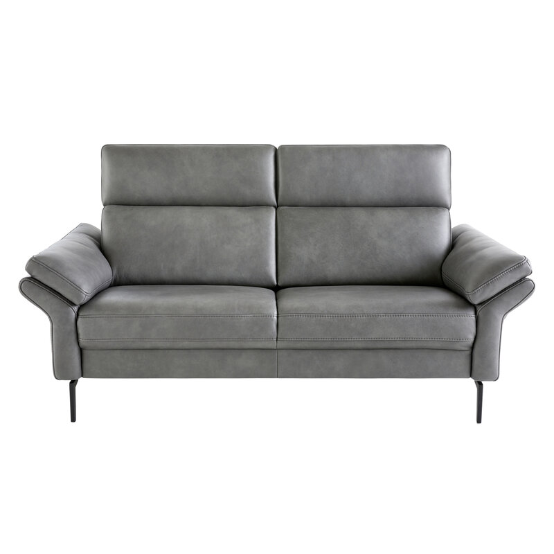 Sofa Atella - 2,5-Sitzer, inklusive Kopfteilverstellung, Leder, Anthrazit