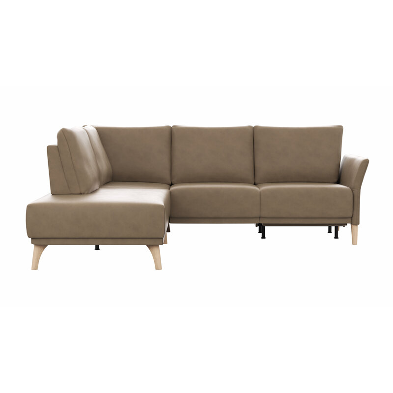 Ecksofa Rosario - Ecke mit 2-Sitzer rechts inkl. Relaxfunktion (motorisch), Sitzvorzug und Armlehne klappbar, Leder, Rauchbraun