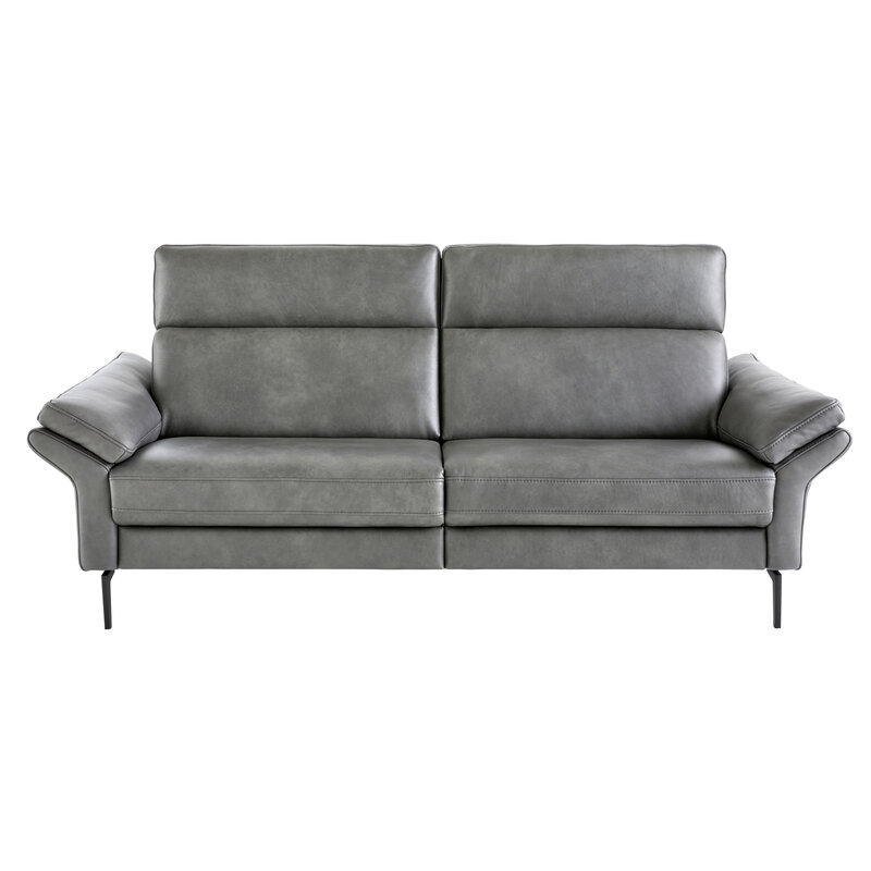 Sofa Atella - 3-Sitzer, inklusive Kopfteilverstellung, Leder, Anthrazit