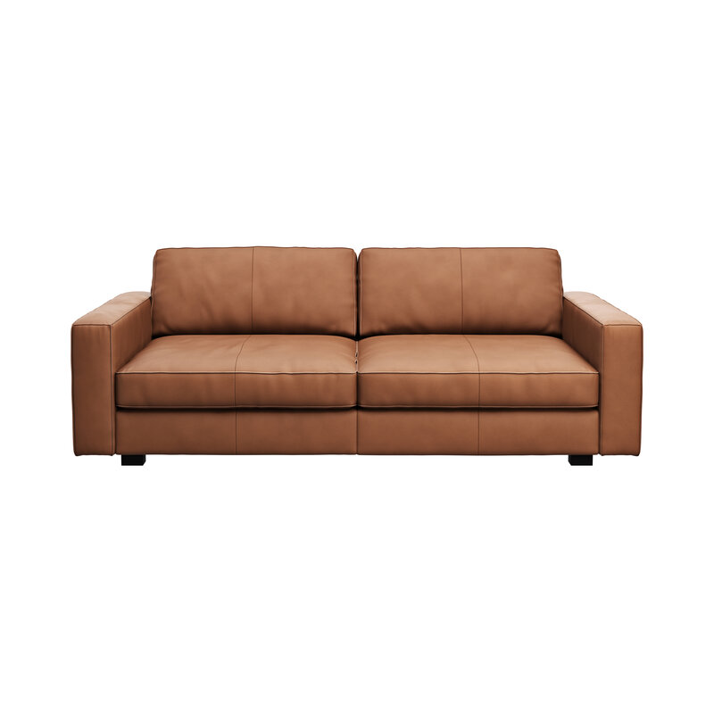 Sofa Aprino 2 - 3,5-Sitzer XXL, Dickleder, Cognac, Armlehne Block schmal