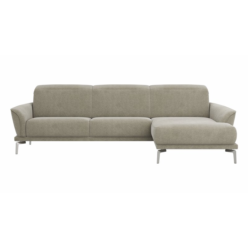 Ecksofa Amadena - 2-Sitzer mit Longchair rechts inkl. Kopfteilverstellung, Stoff, Limone