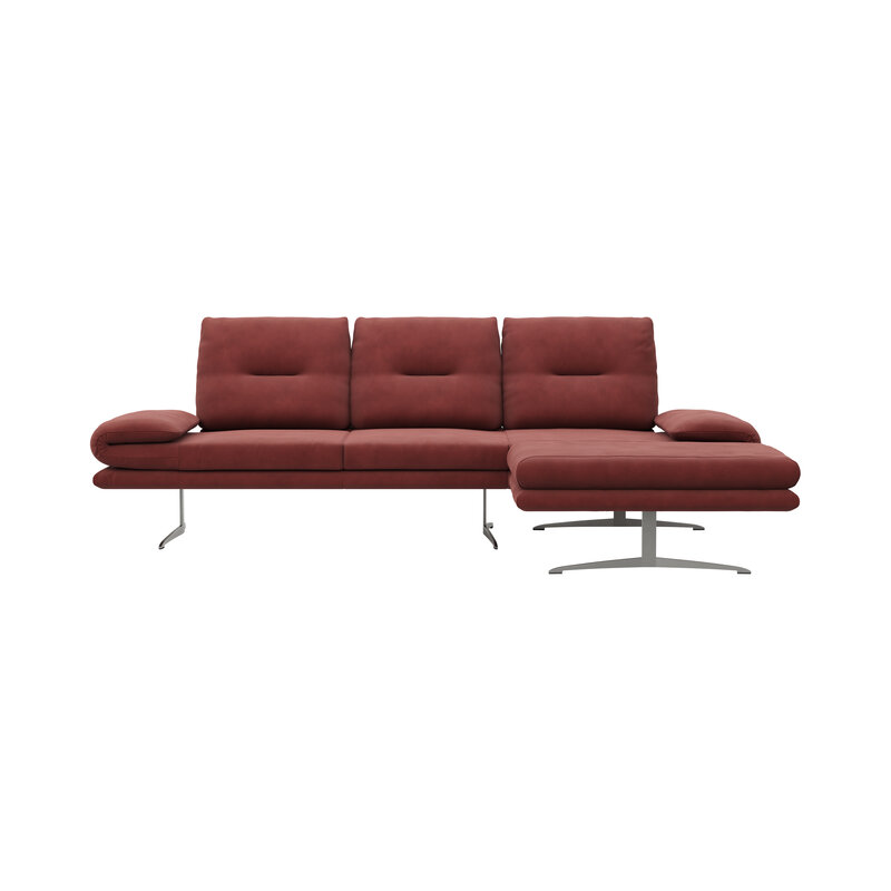Ecksofa Lucero - 2-Sitzer mit Longchair rechts inkl. Rückenlehne/Armlehne/Sitztiefe verstellbar und drehbares Sitzelement, Leder, Weinrot