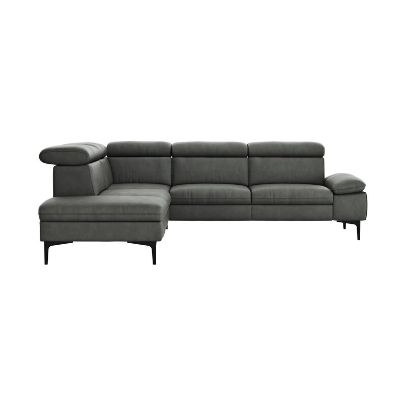 Ecksofa Felipa - Ecke links mit 2,5-Sitzer inkl. Kopfteil verstellbar, Leder, Grau