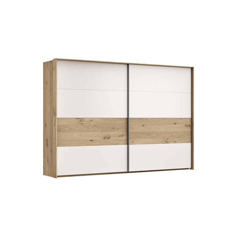 Schwebetürenschrank Viana - B ca. 308 cm, Furnier, Balkeneiche, Weiß