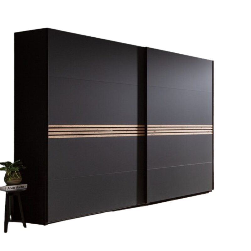 Schwebetürenschrank Viana - BHT ca. 300x230x68 cm, inkl. Passepartout und Beleuchtung, Anthrazit