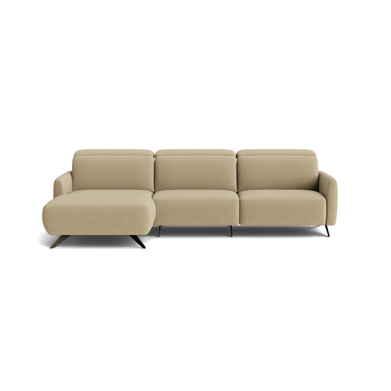 Ecksofa Arona - Longchair mit 2-Sitzer rechts inkl. Relaxfunktion und Kopfteil verstellbar motorisch, Stoff, Grau