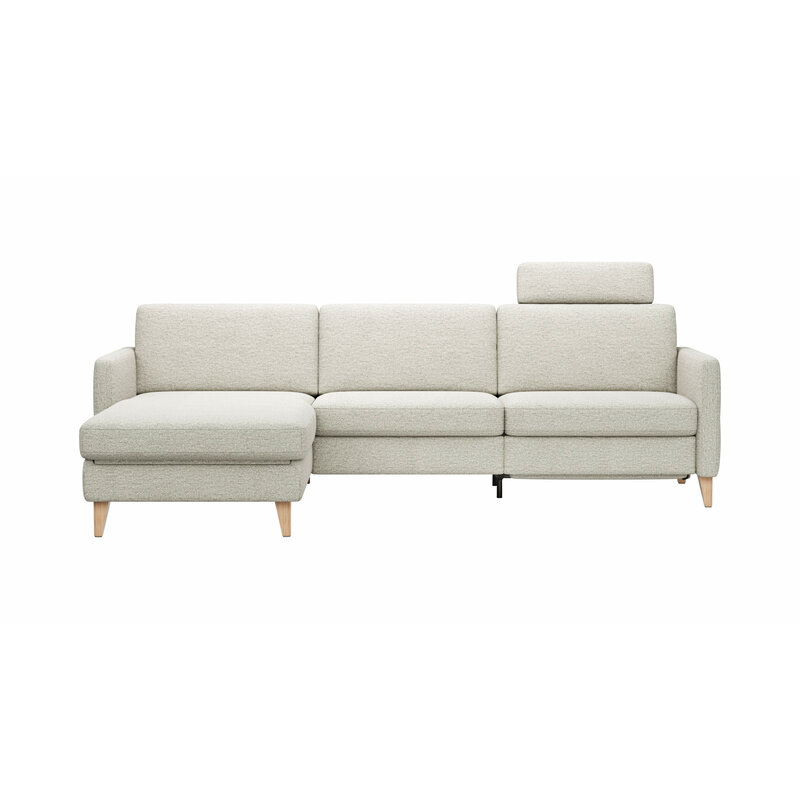 Ecksofa Arima N - Longchair links mit 2,5-Sitzer inkl. Relaxfunktion und Sitzvorzug (motorisch), Stoff, Creme
