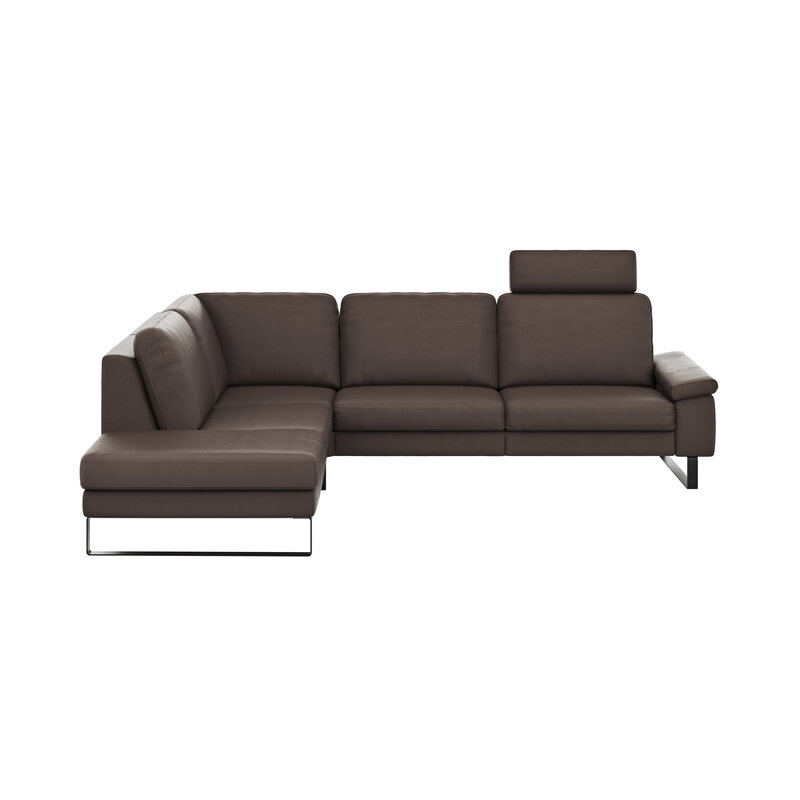 Ecksofa Enna - Ecke links mit 3-Sitzer, Leder, Mocca