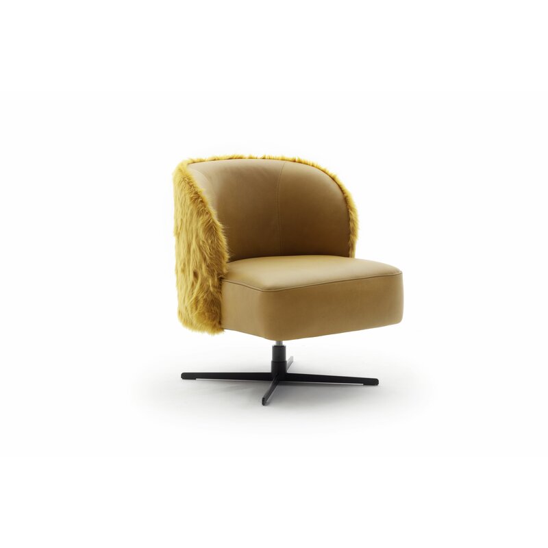 Sessel Cuneo - drehbar, Leder Kurkuma, Stoff, Gold