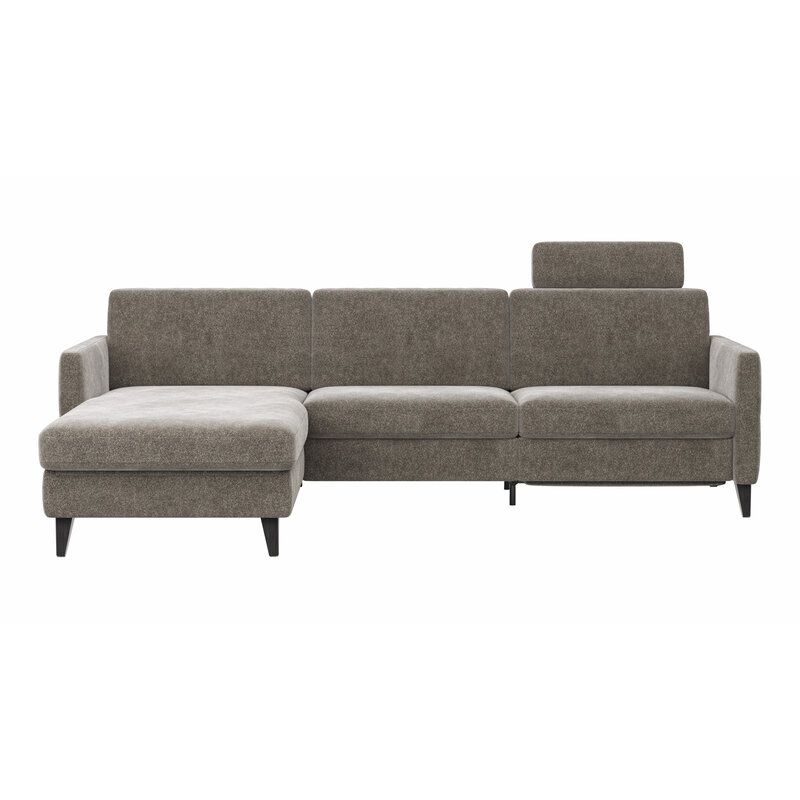 Ecksofa Arima N - Longchair mit 2,5-Sitzer rechts inkl. Relaxfunktion und Kopfstütze motorisch, Stoff, Mocca