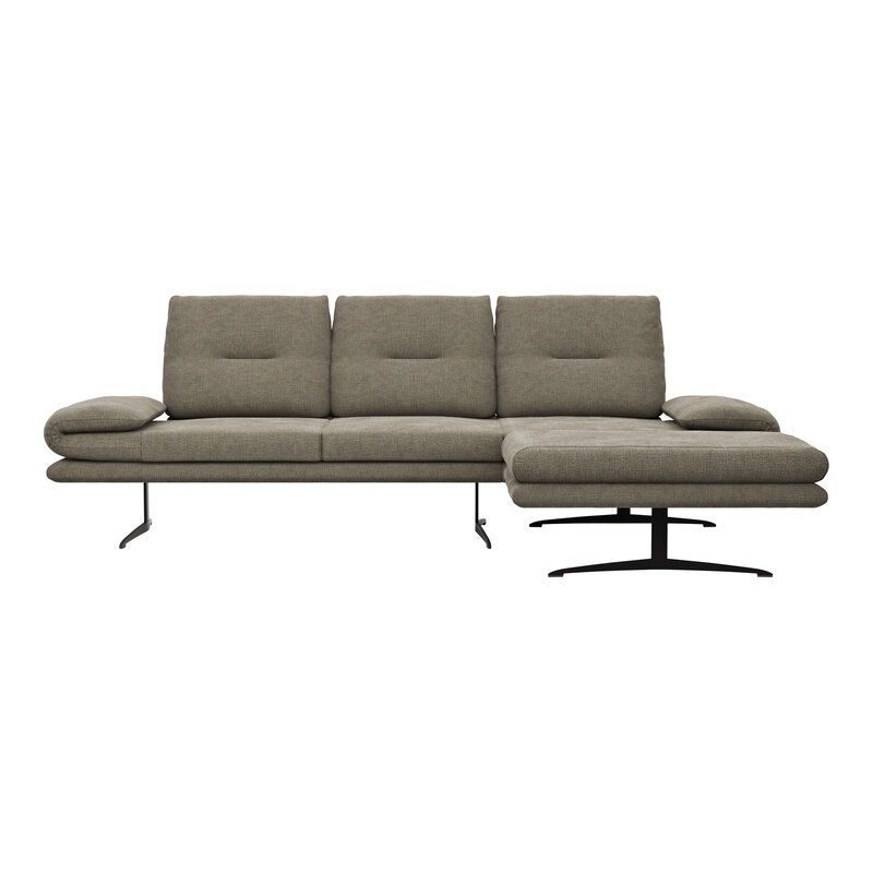 Ecksofa Lucero - 2-Sitzer mit Longchair rechts inkl. Rückenlehne/ Sitztiefe/ Armlehne verstellbar und Drehsitz, Stoff, Olivegrün